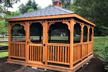 A large wooden gazebo was recently erected in honor of Larry Pearlman. This gazebo provides a nice outdoor space for clients.