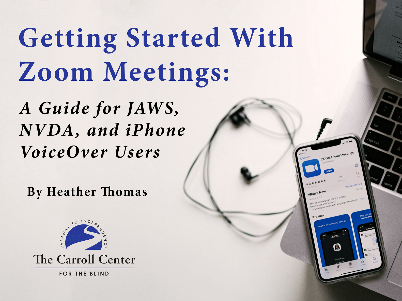 The cover for "Getting Started With Zoom Meetings: A Guide for JAWS, NVDA, and iPhone VoiceOver Users." A red banner with white text reads, Updated!