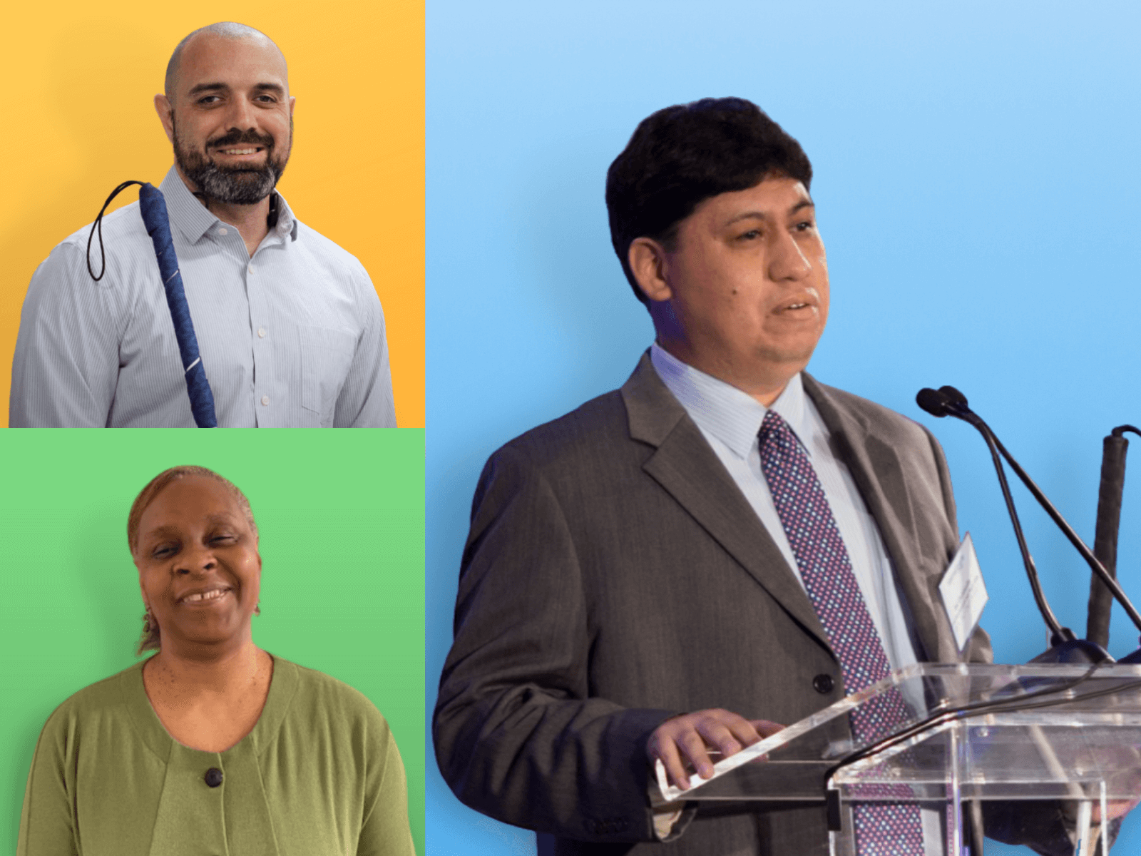 Collage of the 2021 Carroll Society Award Winners. Clockwise, from top left, Robert Dias, Joseph Quintanilla and Cheryl Cumings.