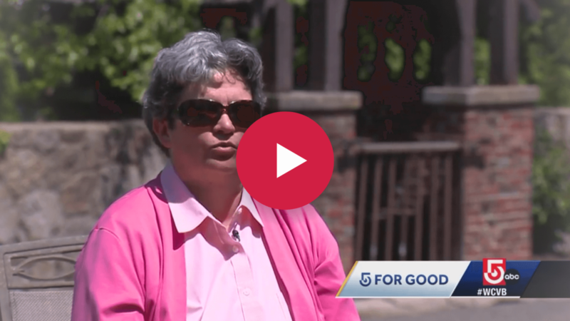 Jennifer Harnish, Director of Rehabilitation Services at the Carroll Center, interviews with Erika Tarantal on the outdoor back patio at the Carroll Center.