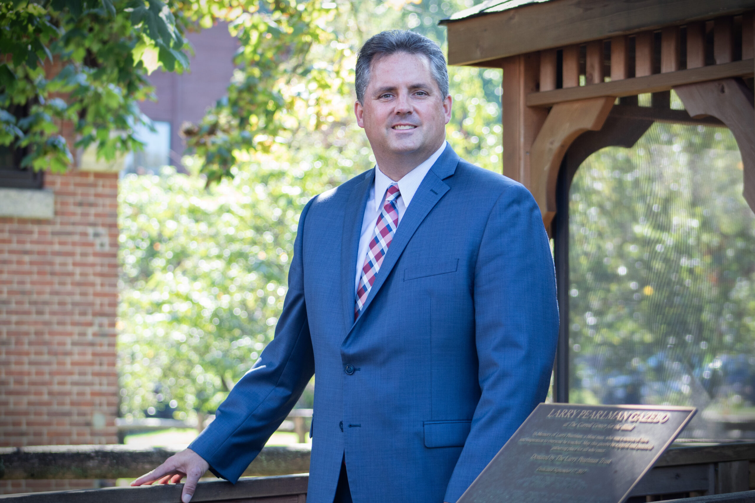 President and CEO Greg Donnelly at the Carroll Center for the Blind campus in Newton.